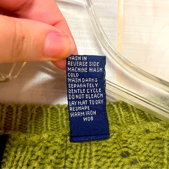 Vintage Gap Green Heavy Cable Knit Cotton Blend Deep V Neck Sweater Sz L - Picture 4 of 5